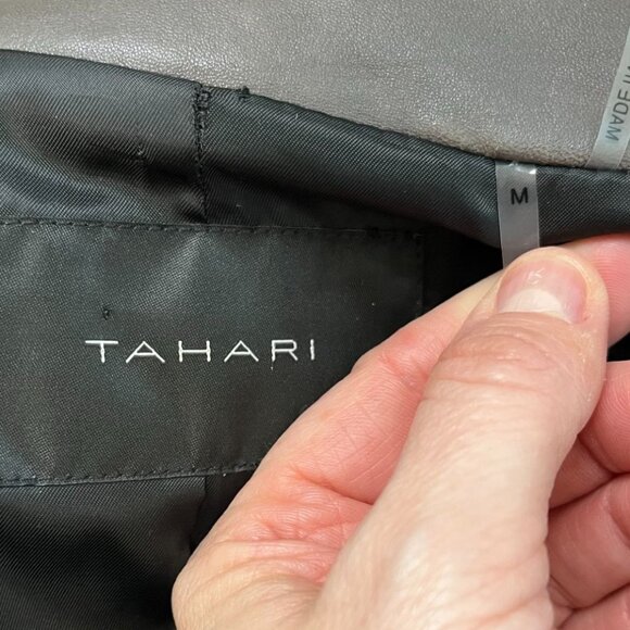 Tahari Gray Genuine Lamb Leather Zip Jacket Medium - Picture 4 of 13